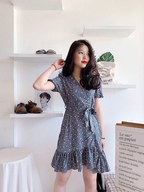 [Mã FAGREEN1505 giảm tới 30K đơn 99K] ĐẦM HOA NHÍ XANH ĐẮP CHÉO CỘT EO ( KÈM ẢNH THẬT) | BigBuy360 - bigbuy360.vn