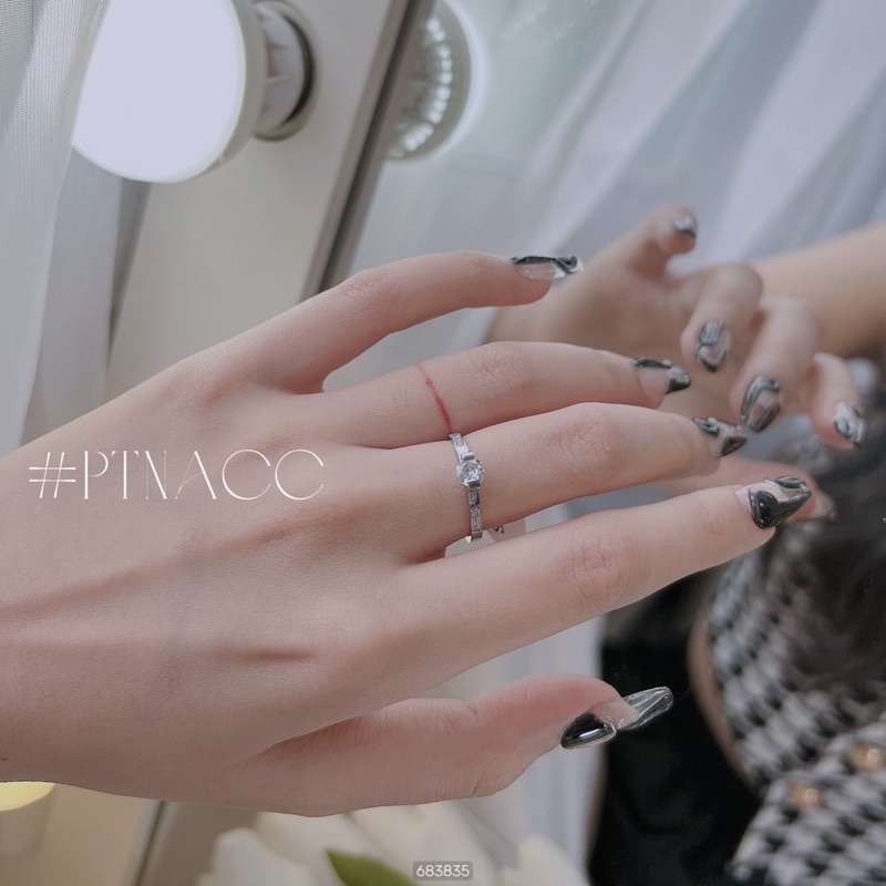 Nhẫn nữ titan hột cao, nhẫn mảnh kiểu đơn giản mang hằng ngày .PTNACC.