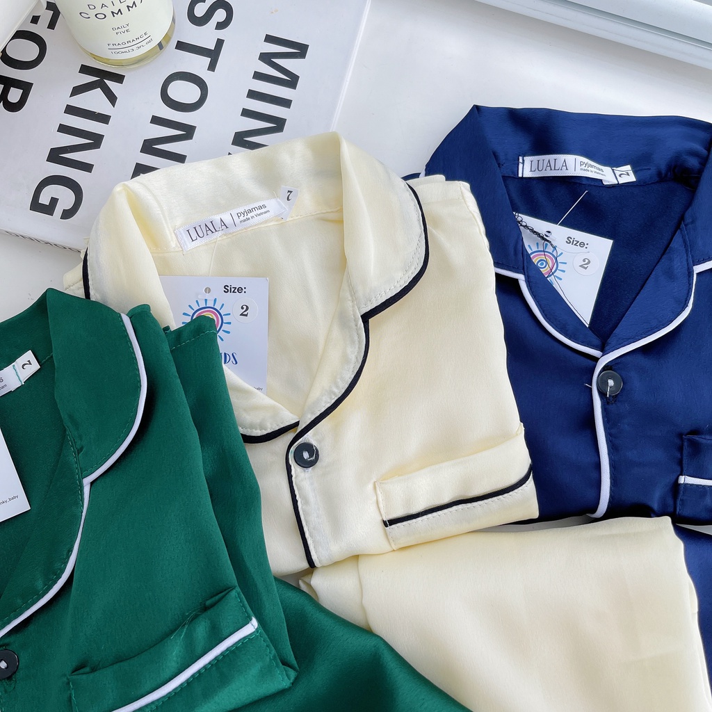 Pijama Lụa Dài Tay Trơn, In Chữ Cho Bé Từ 6-28Kg MINKY BABY, Bộ Đồ Ngủ Dài Tay Cho Bé Trai Và Bé Gái Mặc Đều Xinh
