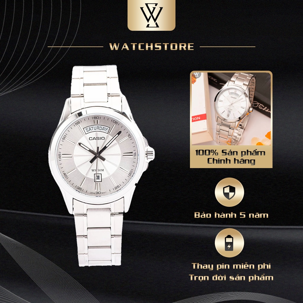 Đồng Hồ Quartz Nam Casio WATCHSTORE MTP-1381D-7AVDF Thiết Kế Kính Khoáng 40mm, Dây Kim Loại, Vỏ Thép Không Gỉ