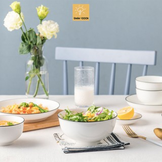Bộ bát - bộ bát đĩa sứ - 20 món cho gia đình 6 người - màu trắng viền đen - phụ kiện bàn ăn B4.256