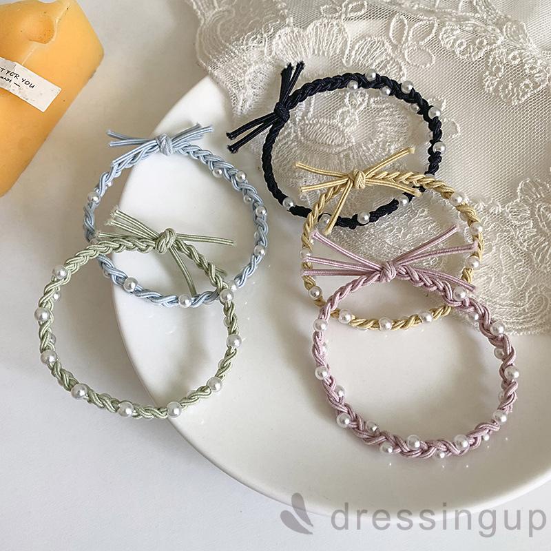 Dây buộc tóc cao su bện ba sợi màu kẹo ngọc trai cho nữ