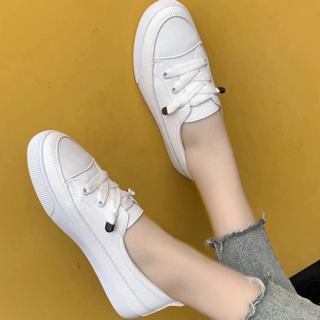 Giầy thể thao nữ cổ thấp,giày slip on nữ dây rút kiểu dáng hàn quốc trẻ trung da mềm cực êm chân