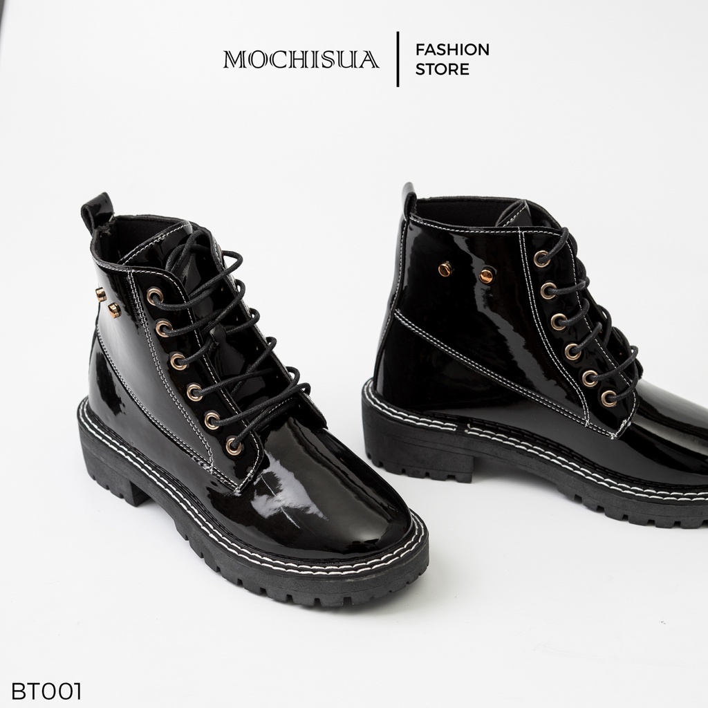 Boots Đen Da Bóng Thời Trang Phong Cách Punk Gothic - BT001