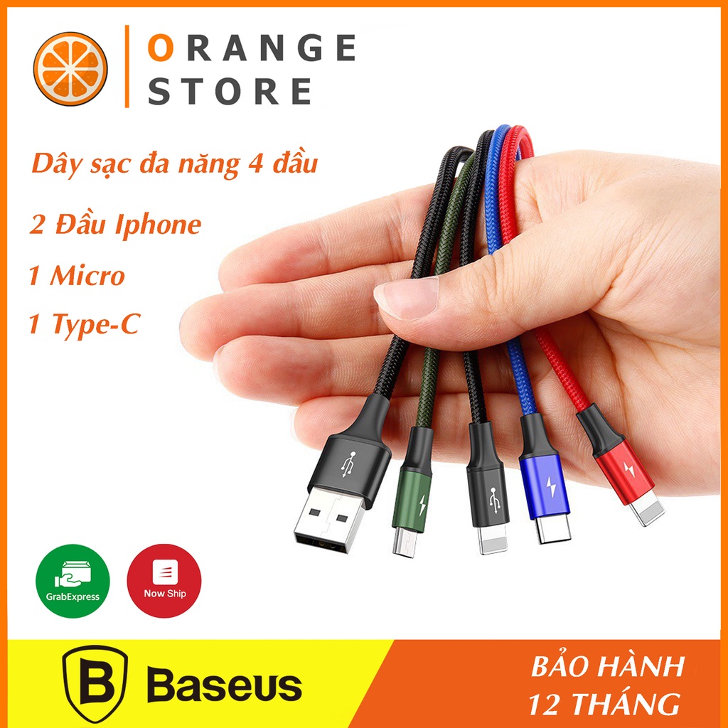 Dây sạc đa năng Baseus 4 đầu 1 TypeC, 1 MicroUSB 3.5A chính hãng Baseus - Bảo Hành 12 Tháng