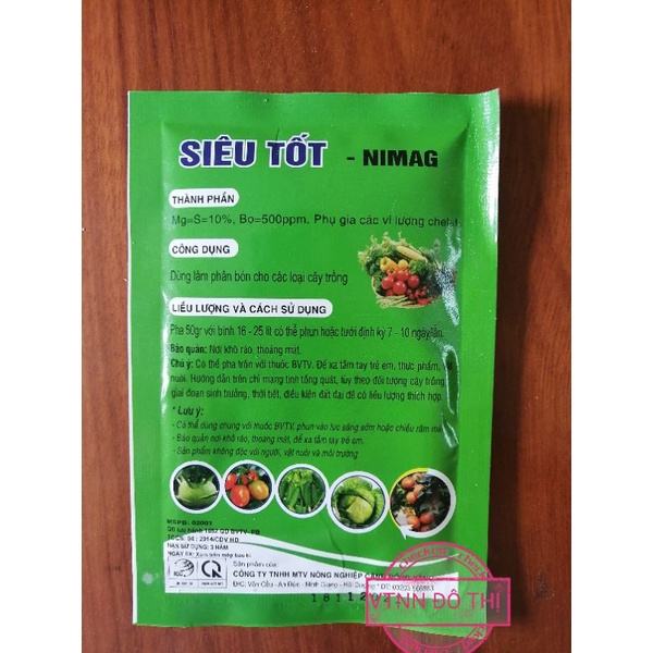 Phân bón rau màu Siêu tốt - Nimag Siêu dưỡng lá, dày lá, mập mầm, chồi to, nở ngọn gói 50 gram