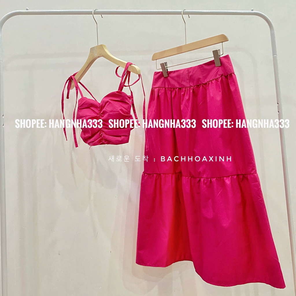 NEW ARRIVAL || Set Áo croptop nhún ngực cột dây Chân váy xòe khóa lưng form maxi đi biển Ulzzang nhiều màu | BigBuy360 - bigbuy360.vn