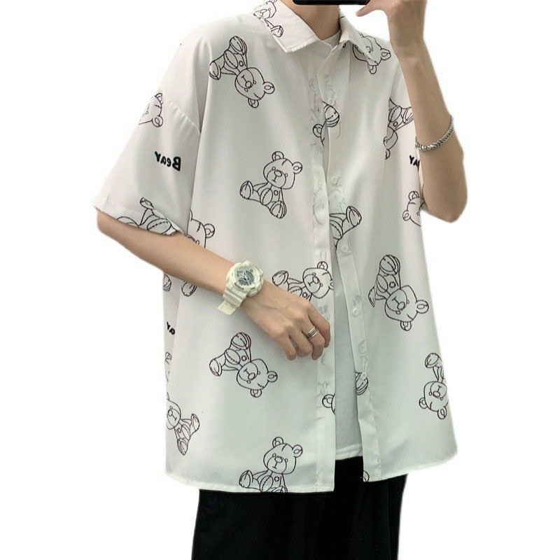 Áo sơ mi unisex hình gấu form rộng tay lở in hoạ tiết độc đáo, chất lụa mềm mịn, lên form cực chuẩn, mát mẻ