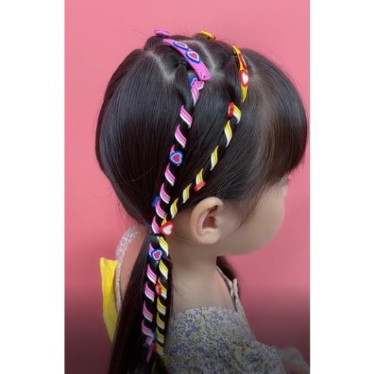 Dây quấn tóc xoắn bé gái, dây buộc tóc dạng tết nhiều màu sắc phong cách Hàn Quốc