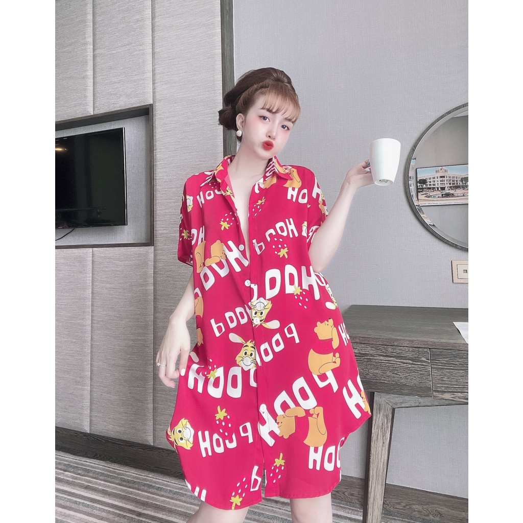 Đầm ngủ lụa satin cao cấp TUTA váy ngủ sơ mi mặc nhà bigsize chất mềm muợt thoáng mát sang trọng  -dn035