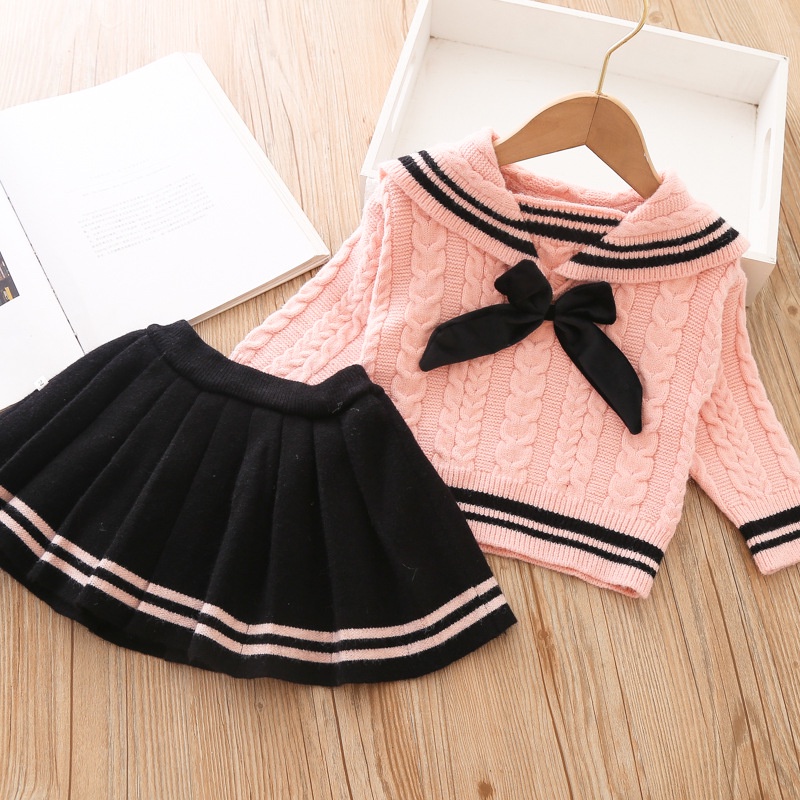 Bộ Áo Sweater + Chân Váy Xếp Ly Đáng Yêu Cho Bé Gái E21378