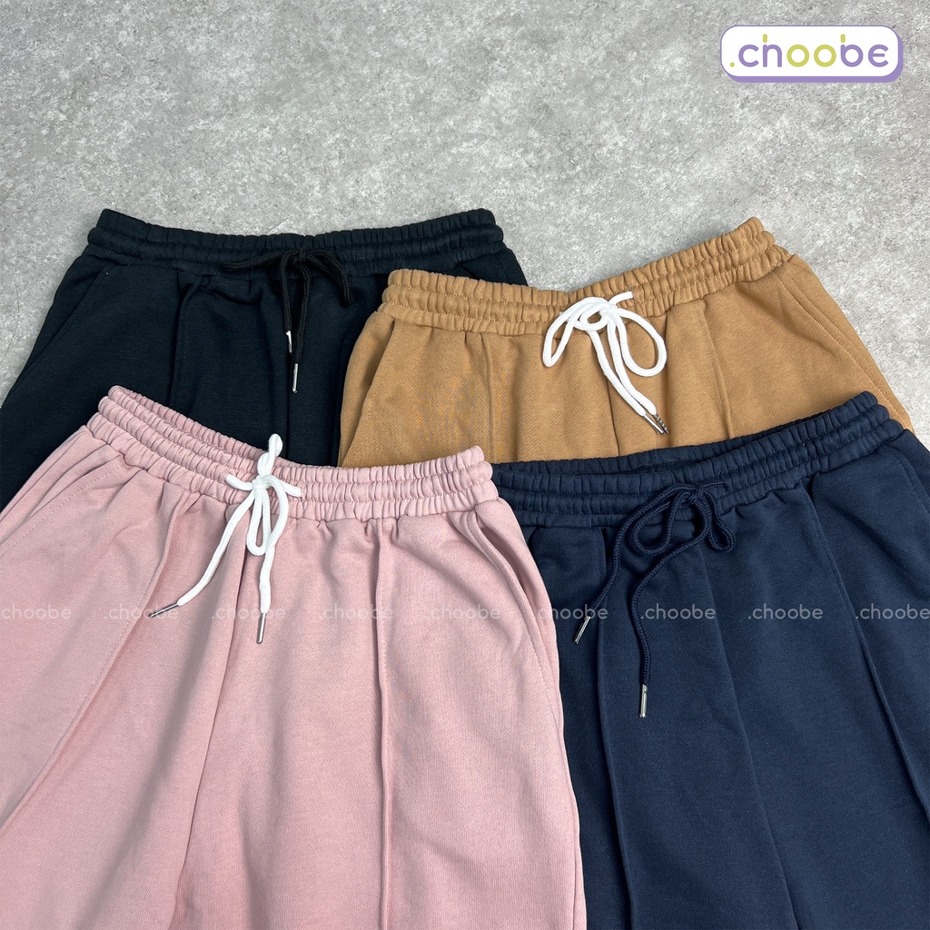 Quần jogger nữ Choobe bom unisex kiểu gân dây rút vải dày dặn ống rộng bo gấu dáng dài cạp chun thể thao tập gym Q52