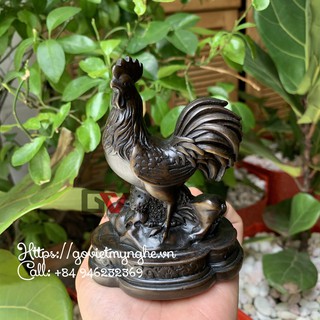 [Linh vật phong thủy] Tượng con gà - Tượng Đá Trang Trí Gà Phong Thủy - Màu nâu đen - Chiều cao 12cm