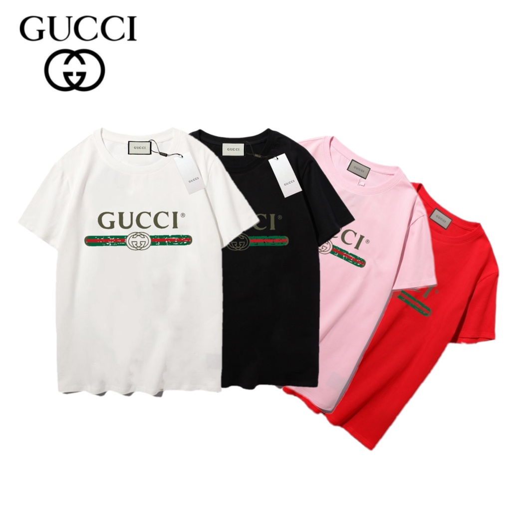 Áo thun tay ngắn chất liệu cotton in chữ Gucci thời trang sành điệu cho nam và nữ