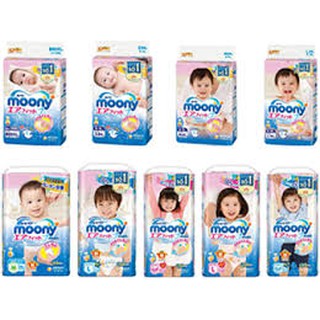 TÃ BỈM MOONY NHẬT ( KHÔNG CÓ QUÀ )  : NB90 ,S84,M64,L54,M58, L44 Girl,L44BOY, XL38 BOY, XL 38 GIRL,XXL26 BOY, XXL26 GIRL