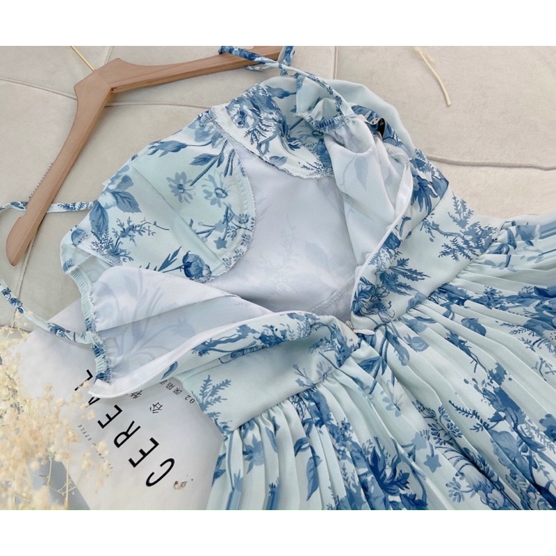 ĐẦM MAXI TẦNG 2 DÂY HOA XANH DẬP LY