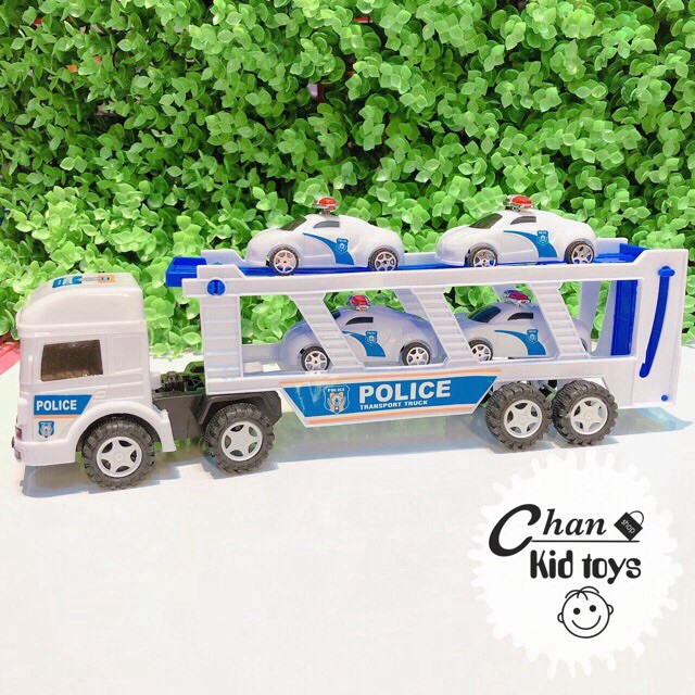 [ SIÊU RẺ ] Xe tải police chở 5 xe mini loại to cho bé ( ảnh&clip thật )