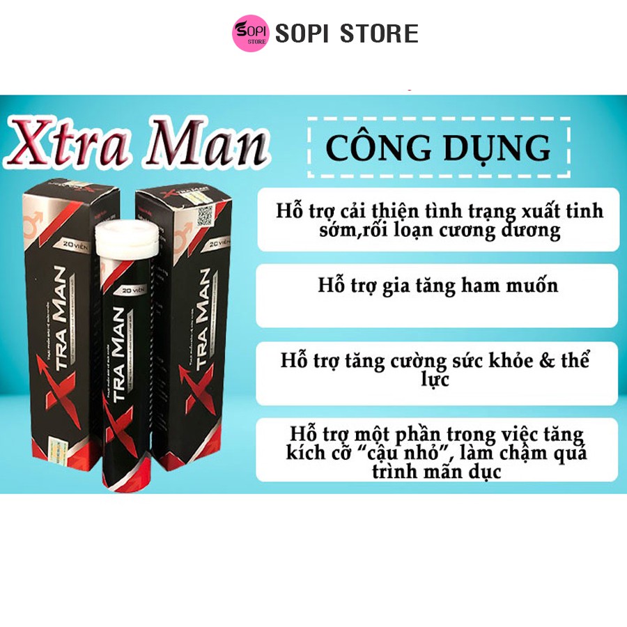 [Mua 3 tặng 1] XTRA MAN chính hãng – Tăng cường sinh lý nam, hộp 20 viên sủi chiết xuất, cảm xúc thăng hoa - Sopi Store