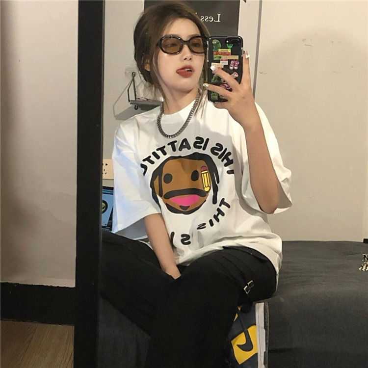 Áo Thun Nữ Tay Ngắn Phong Cách Hip Hop Hàn Quốc 2 Màu Tùy Chọn