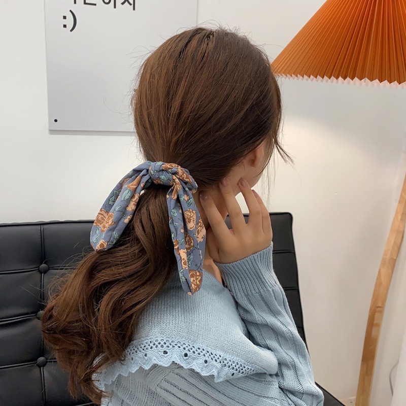 Dây Cột Tóc Thắt Nơ In Họa Tiết Hoa Phong Cách Hàn Quốc Cổ Điển Thời Trang Cho Nữ