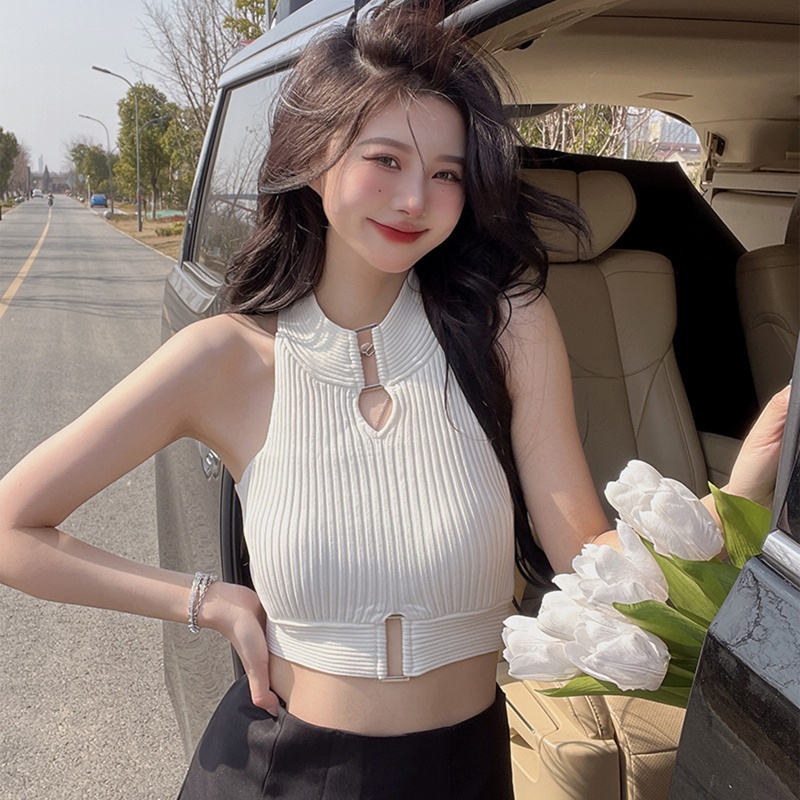 Áo Croptop Dệt Kim Không Tay Màu Trơn Dáng Ôm Gợi Cảm Cho Nữ