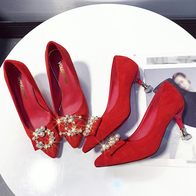 Giày cao gót nữ, Giày cưới màu đỏ kiểu Trung Quốc cho cô dâu và phù dâu