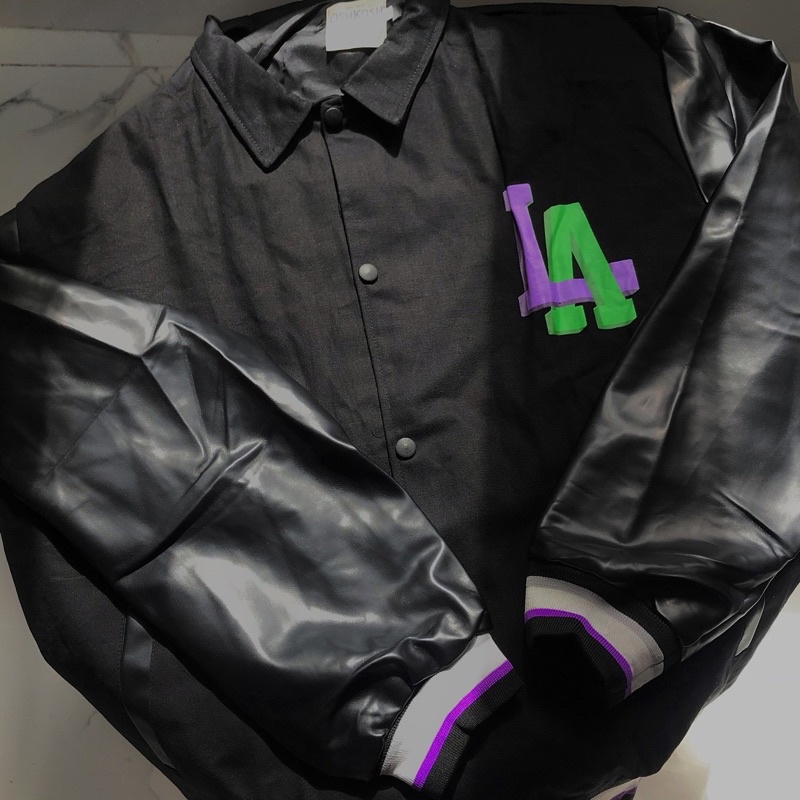 Áo Khoác Bomber L.A Tay Phối Da Unisex- Jacket Size M L XL XXL