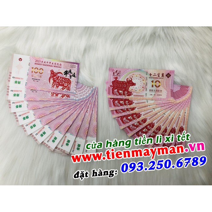 Combo 10 Tờ Tiền Lưu Niệm 100 Dollar Macao Hình Con trâu - Quà Tặng Lì Xì Tết Tân Sửu 2021 - kèm 10 bao lì xì