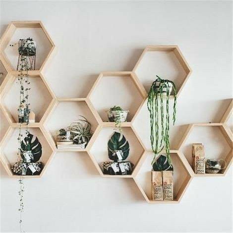 Tổng Kệ lục giác treo tường decor | Kệ 3 ô tổ ong ô lục giác Gỗ Thông HPKTT 19