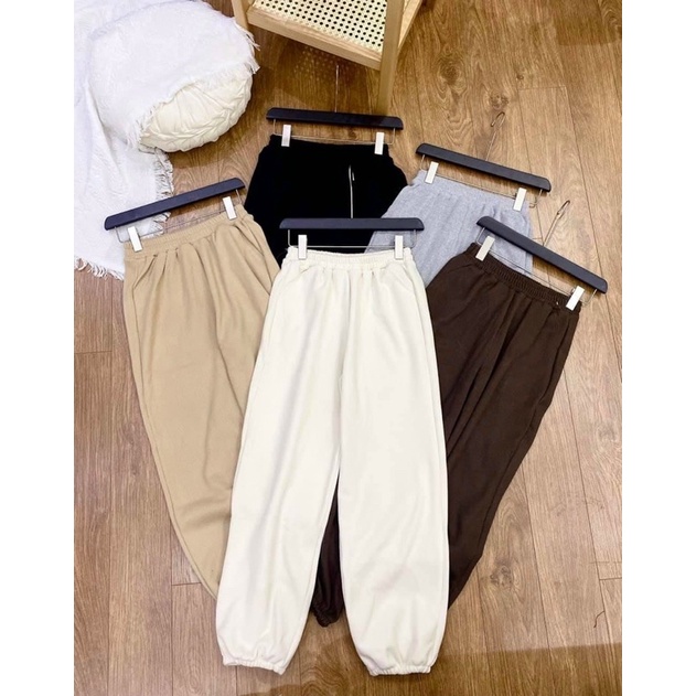 Quần nỉ trơn basic Lylyshop Unisex, kiểu quần jogger bo gấu chất vải nỉ tăm dày dặn freesize dài 90cm | BigBuy360 - bigbuy360.vn