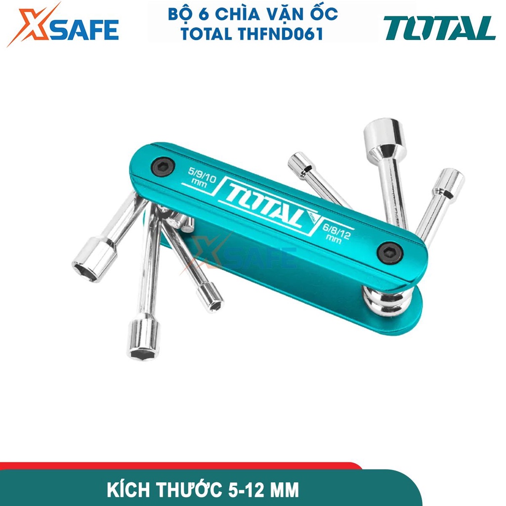 Bộ 6 chìa vặn đa năng TOTAL THFND061, kích thước 5mm, 6mm, 8mm, 9mm, 10mm, 12mm, chìa vặn dùng chất liệu Cr-V + AL