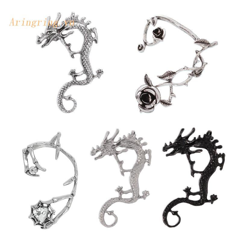 Bông Tai Dạng Kẹp Hình Rắn Và Hoa Hồng Phong Cách Gothic Cổ Điển Cho Nam Và Nữ