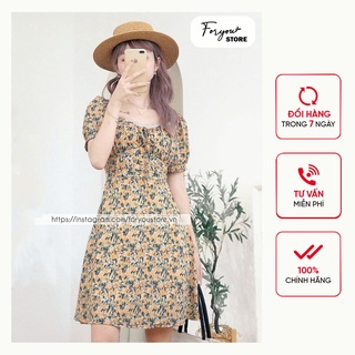 Váy hoa nhí cổ vuông nhún ngực