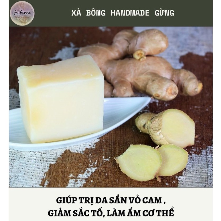 Xà bông Handmade, Xà phòng Thiên nhiên Gừng_Nghệ f5farm khử mùi hôi, tẩy tế bào chết, quà tặng túi lưới tạo bọt