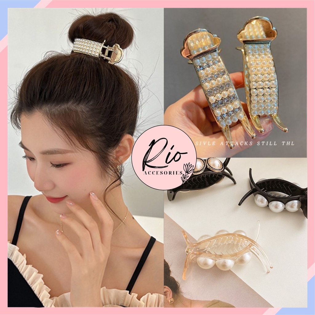 Kẹp tóc càng cua 3 răng đính hạt trai sang chảnh style Hàn Quốc K31