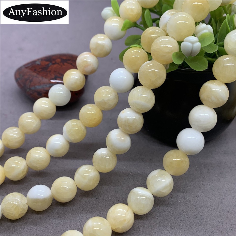 Chuỗi Hạt Đá Tròn Tự Nhiên 4-12mm Màu Be / Trắng