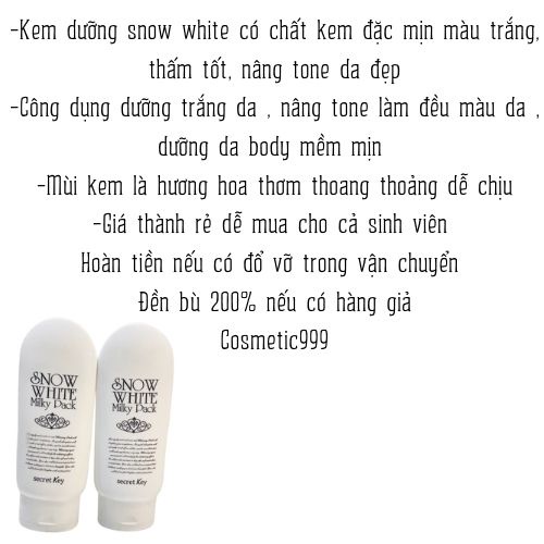 Snow white milky pack, kem body trắng da, sữa dưỡng thể trắng da Nhật bản Cosmetic999