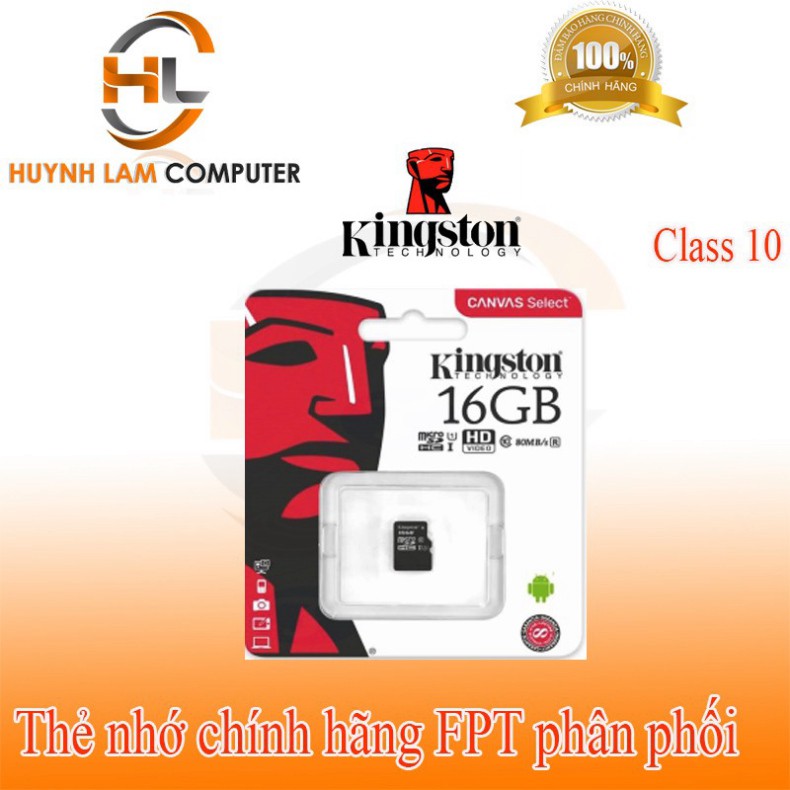 Thẻ nhớ 16GB - Thẻ nhớ 16GB Kingston MICRO SD Class10 chính hãng FPT phân phối