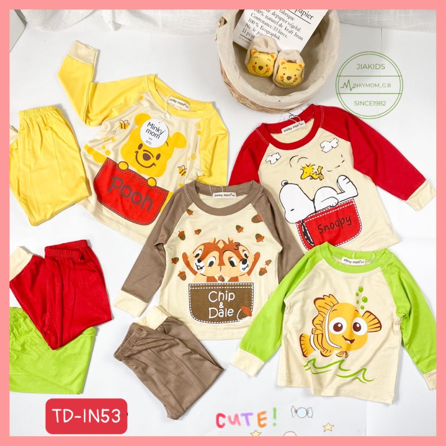 Bộ Thun Lạnh Dài Tay Cho Bé Trai Bé Gái 8-27kg -TD-IN53 In hình Động Vật Dễ Thương Chất Vải Thoáng Mát