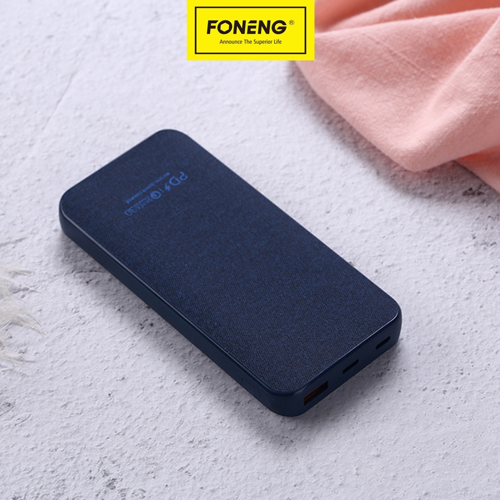 Pin dự phòng FONENG Q18 Sạc nhanh PD + QC 3.0 10000mAh 18W bọc vải Sang Trọng Cá Tính