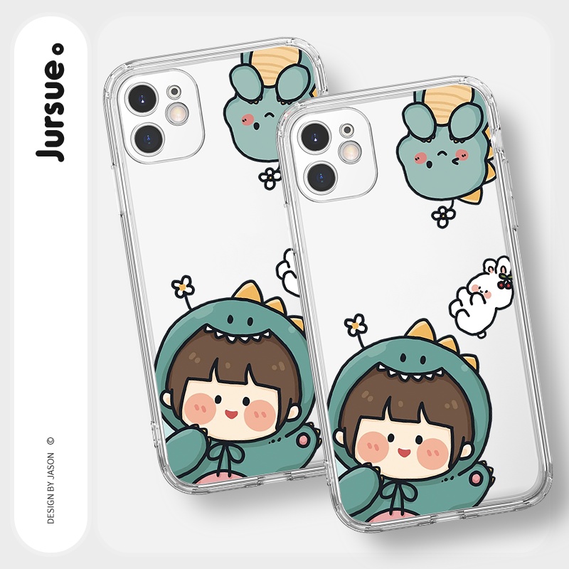 Ốp lưng JURSUE viền vuông hoạt hình dễ thương đẹp cho iPhone 13 12 11 Pro Max SE 2020 X XR XS ip 8 7 6 6S Plus kute Y71