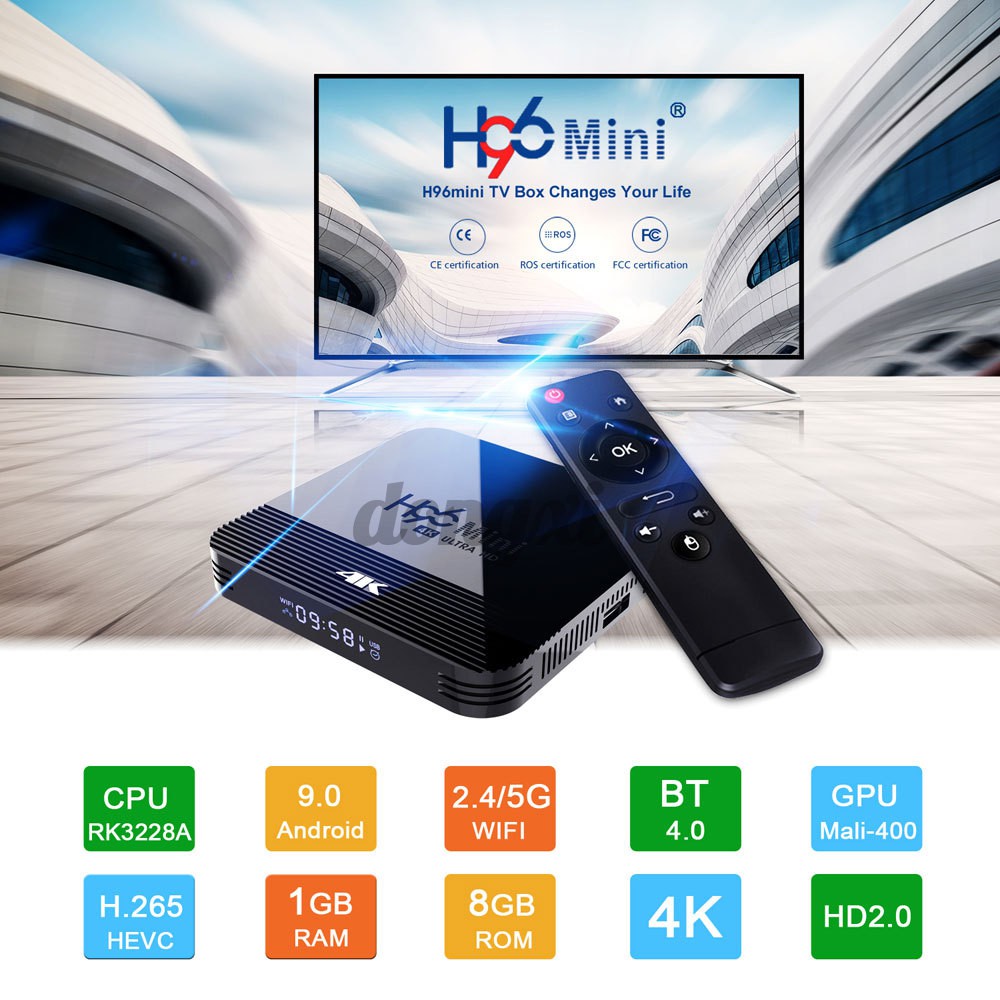 Bộ Tv Box H96 H8 1g + 8g 5g 4.0 Android 9.0 4k Điều Khiển Từ Xa