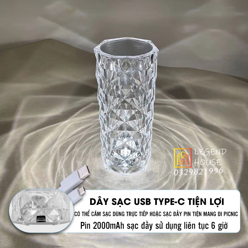 Đèn Trang Trí Để Bàn Ánh Sáng Kim Cương Cảm Ứng 3 Màu, Đèn Led Decor Trang Trí Phòng Ngủ Hiệu Ứng 3D