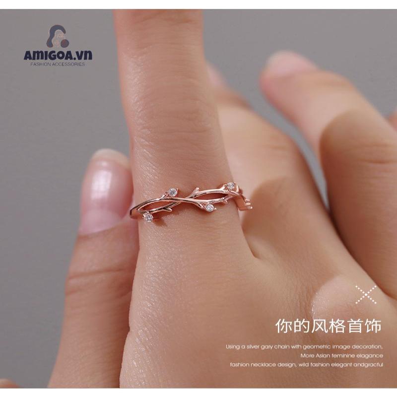Nhẫn Hở Hình Cành Cây Đính Đá Thời Trang Có Thể Điều Chỉnh