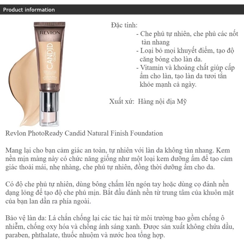 Kem Nền Revlon PhotoReady Candid Tự Nhiên Chống Ô Nhiễm,Hàng Mỹ