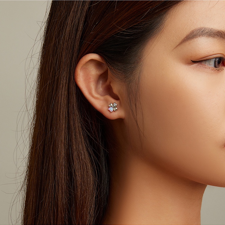 Bông tai Bamoer xi bạc 925 mặt hình cỏ bốn lá nhiều màu sắc