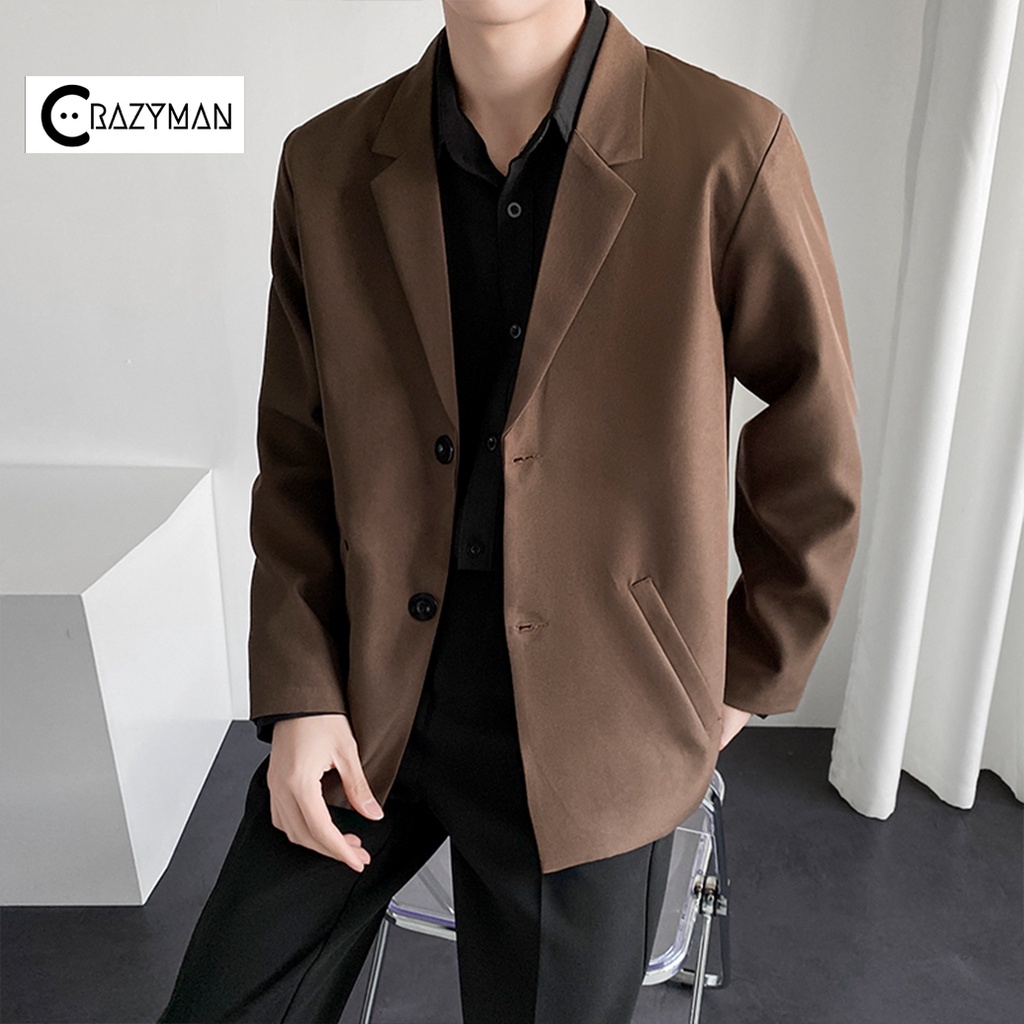 Áo blazer nam form rộng, Áo khoác blazer nam 4 màu đen trắng xám be phong cách Hàn Quốc | BigBuy360 - bigbuy360.vn