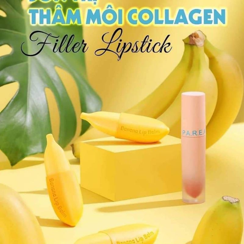 Son filler Khử Thâm Collagen Son Chuối Banana fliller Lipstick (Tặng 01 Son Kem Siêu Lì P.A.R.E.A)