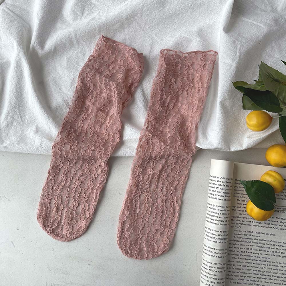 Tất lưới xuyên thấu siêu mỏng họa tiết hoa nhiều màu sắc phong cách lolita