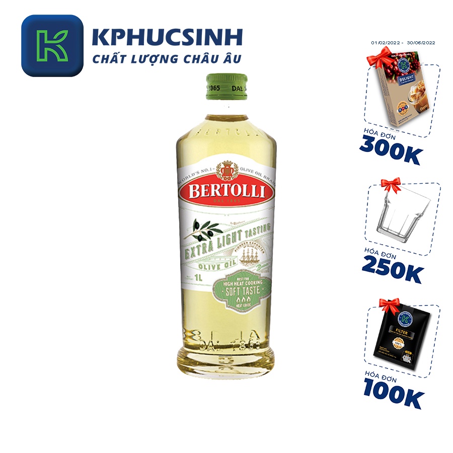 Dầu Oliu Extra Light Hiệu Bertolli 1L KPHUCSINH - Hàng Chính Hãng